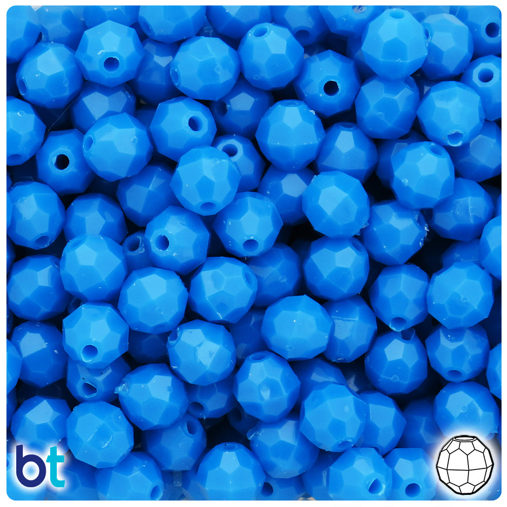 True Blue Neon Bright 10mm Faceted Round Plastic Beads (225pcs)
