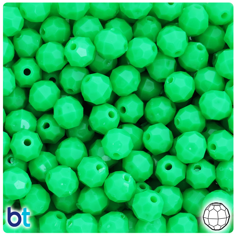 Grasshopper Neon Bright 10mm Faceted Round Plastic Beads (225pcs)