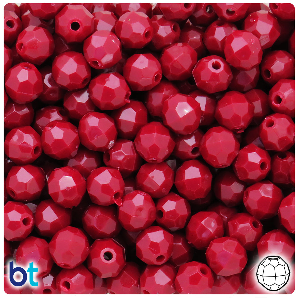 Burgundy Opaque 10mm Faceted Round Plastic Beads (225pcs)