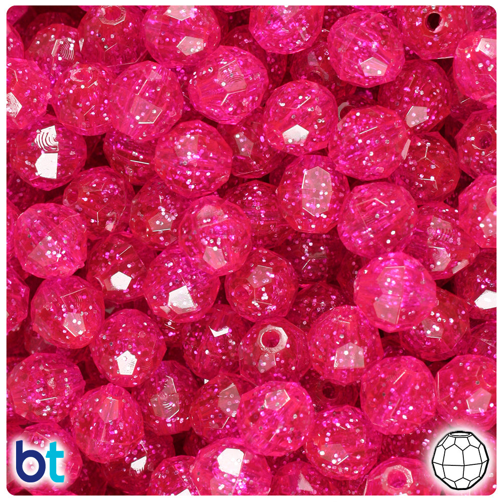 Bright Pink Sparkle 10mm Faceted Round Plastic Beads (225pcs)