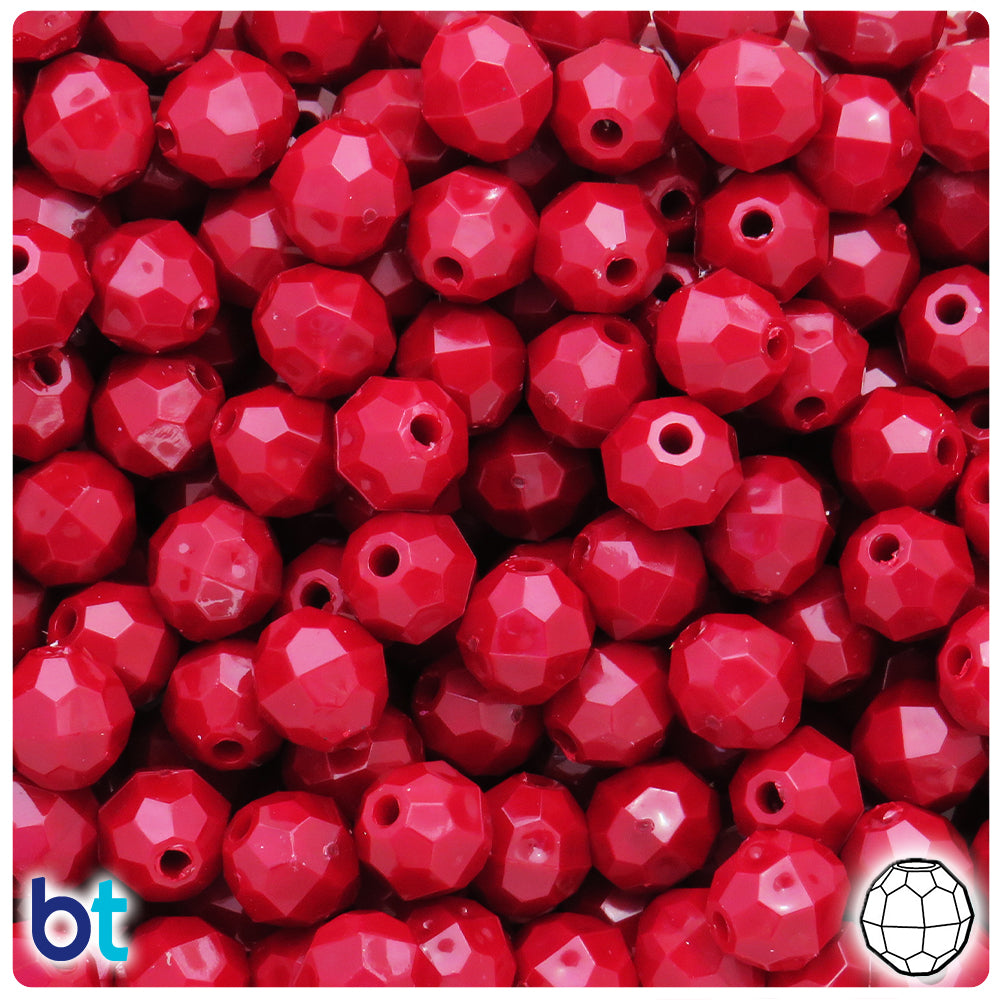 Red Pearl 10mm Faceted Round Plastic Beads (225pcs)
