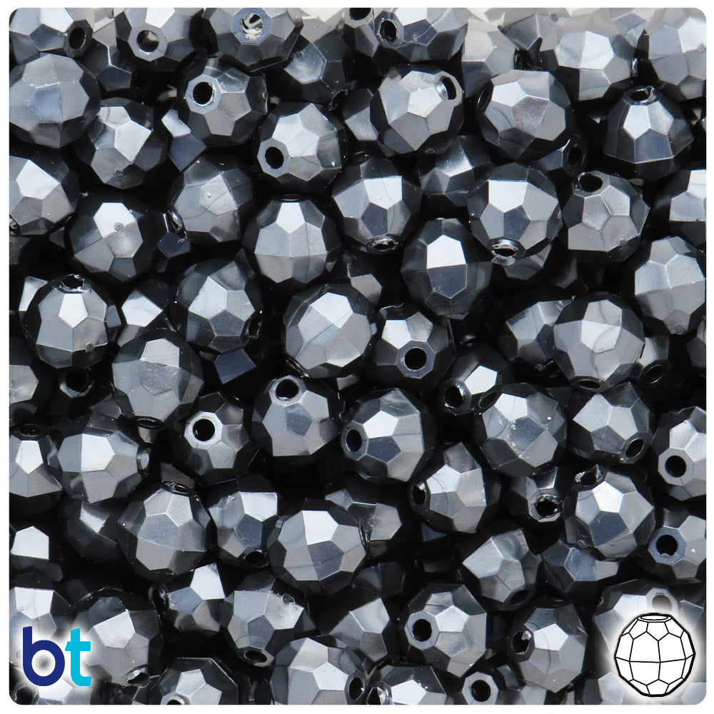 Black Pearl 10mm Faceted Round Plastic Beads (225pcs)