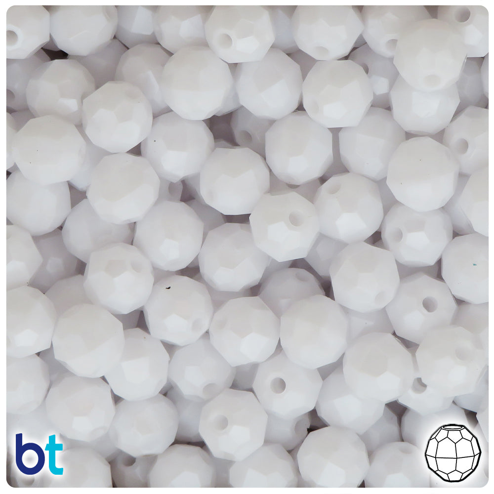 White Pearl 10mm Faceted Round Plastic Beads (225pcs)