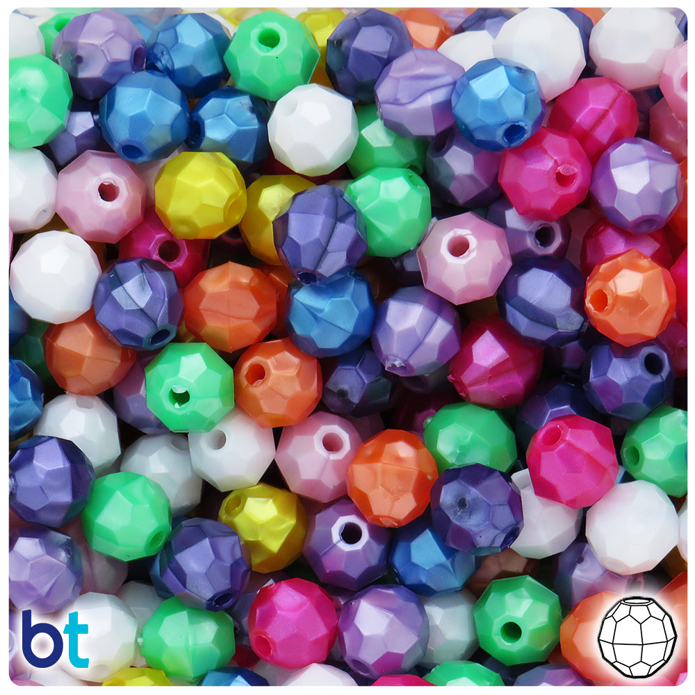 Pearl Mix 10mm Faceted Round Plastic Beads (225pcs)