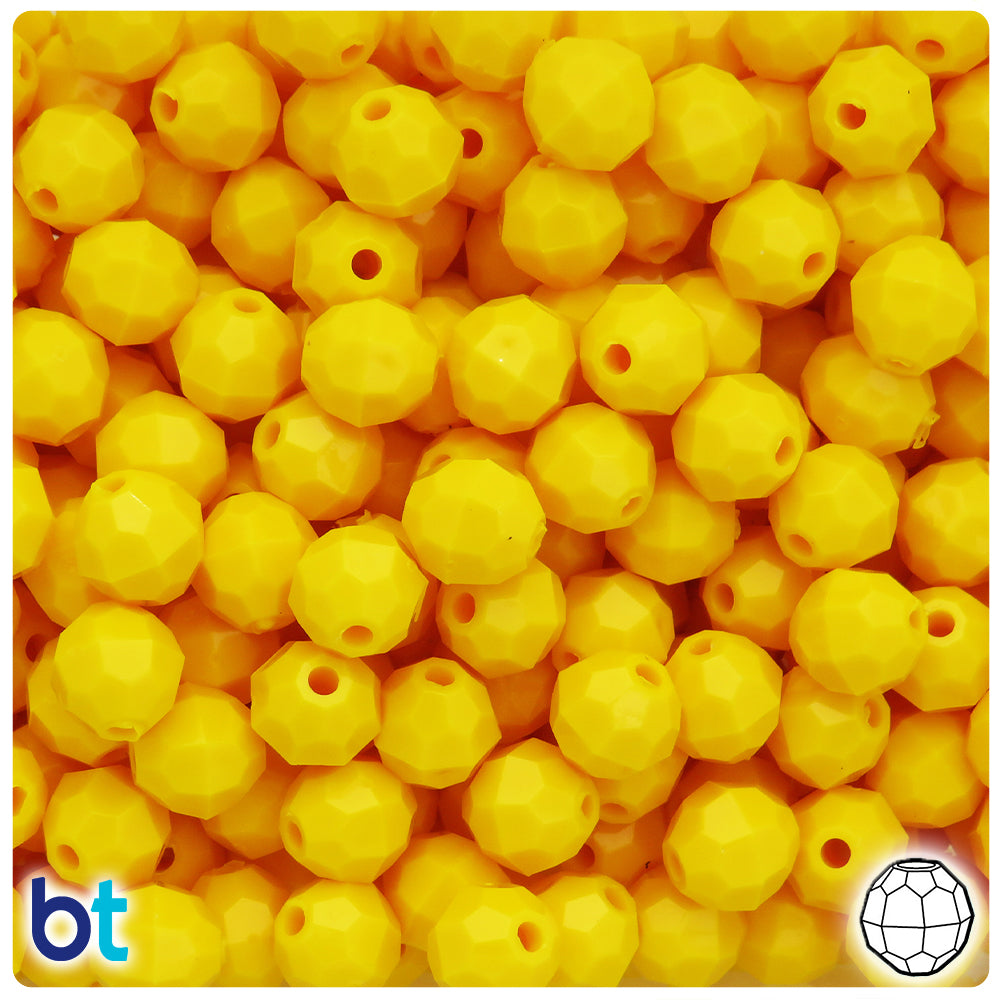 Bright Yellow Opaque 10mm Faceted Round Plastic Beads (225pcs)