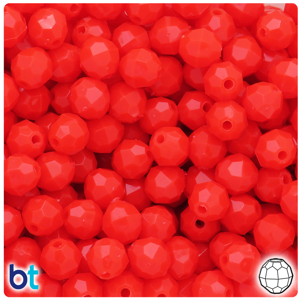 Bright Red Opaque 10mm Faceted Round Plastic Beads (225pcs)