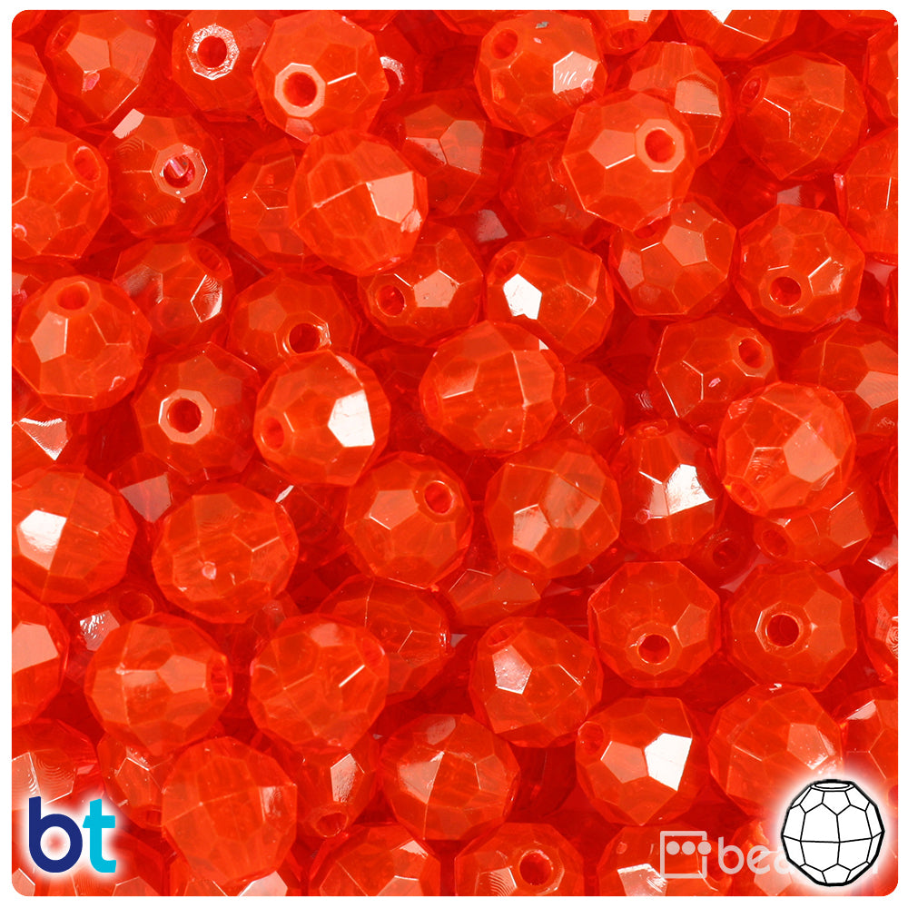 Fire Red Transparent 10mm Faceted Round Plastic Beads (225pcs)