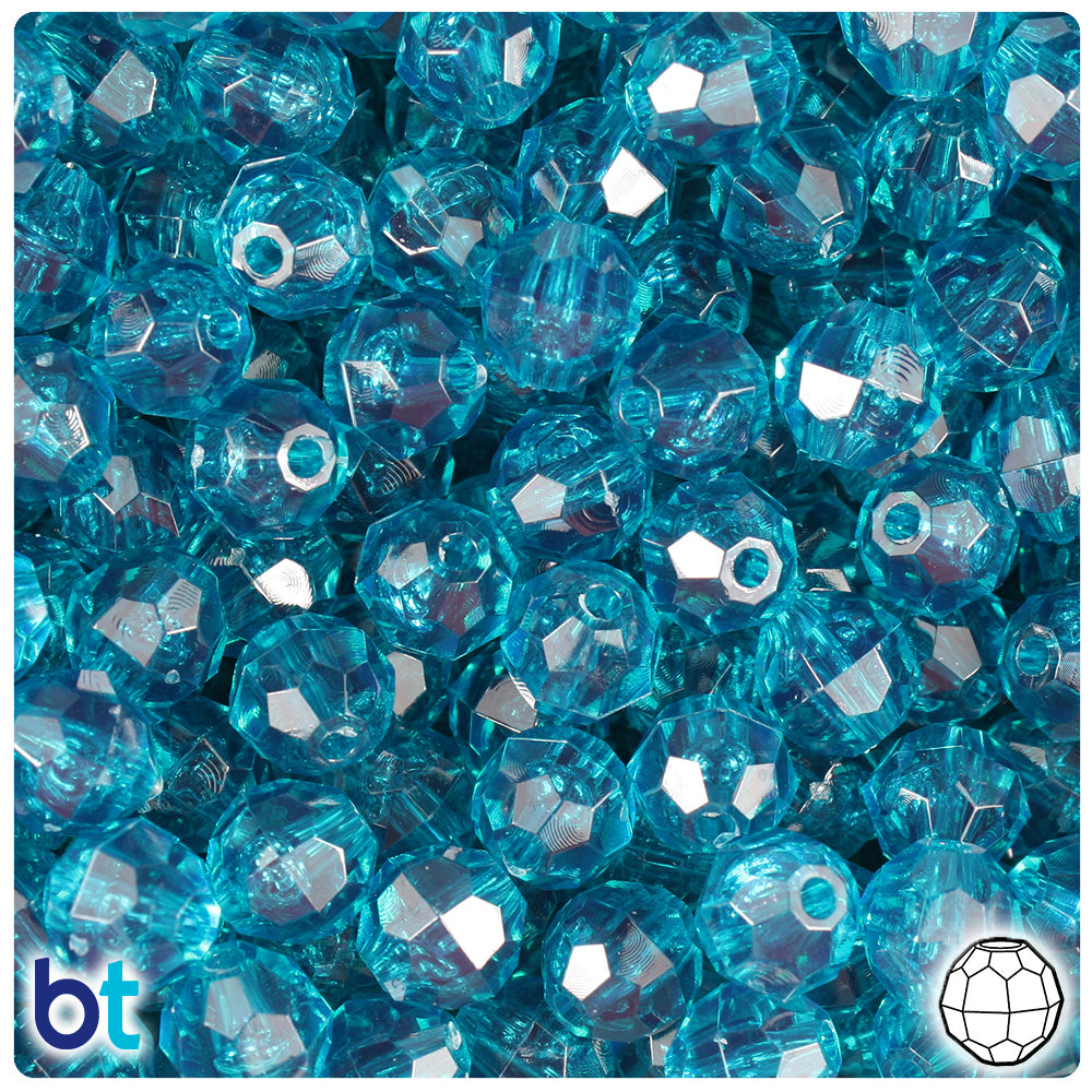 Teal Transparent 10mm Faceted Round Plastic Beads (225pcs)