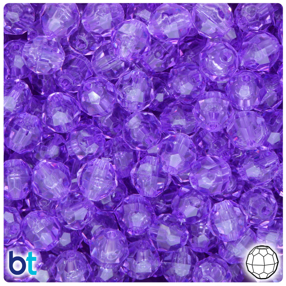 Pale Amethyst Transparent 10mm Faceted Round Plastic Beads (225pcs)