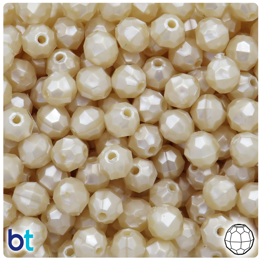 Natural Pearl 10mm Faceted Round Plastic Beads (225pcs)