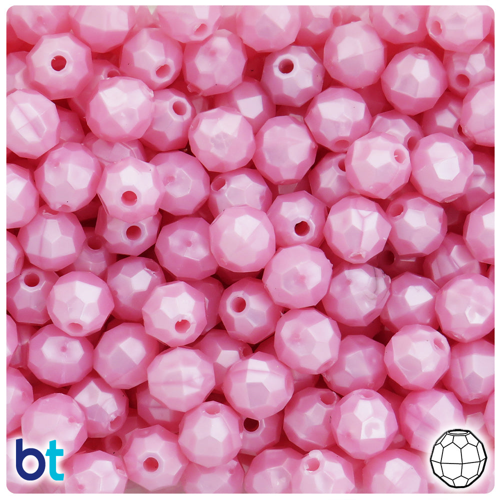 Light Pink Pearl 10mm Faceted Round Plastic Beads (225pcs)