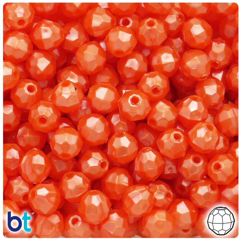 Orange Pearl 10mm Faceted Round Plastic Beads (225pcs)