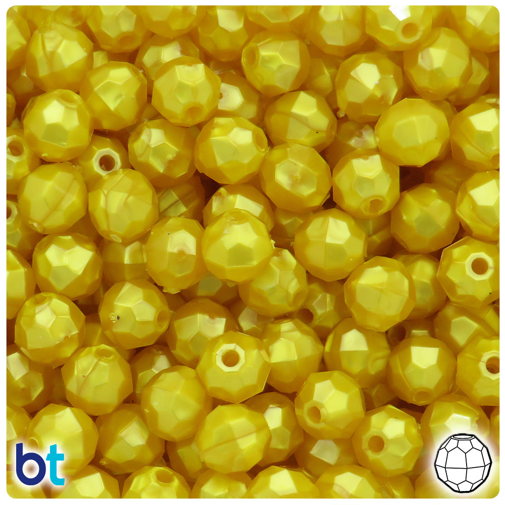 Yellow Pearl 10mm Faceted Round Plastic Beads (225pcs)