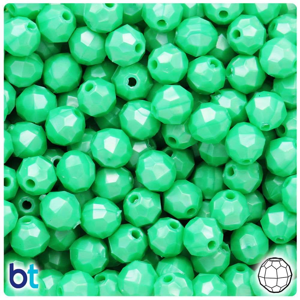 Bright Green Pearl 10mm Faceted Round Plastic Beads (225pcs)