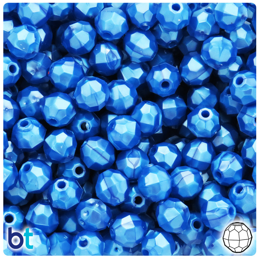 Dark Blue Pearl 10mm Faceted Round Plastic Beads (225pcs)