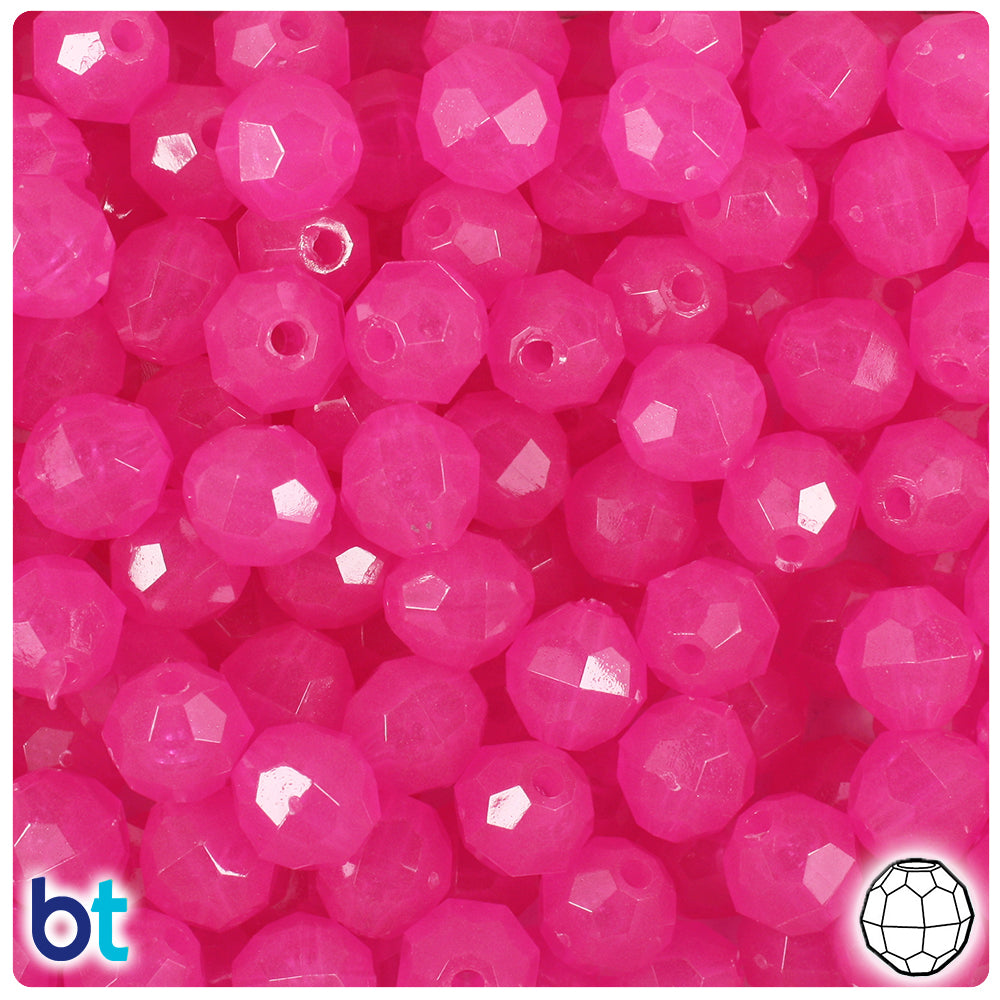 Pink Glow 10mm Faceted Round Plastic Beads (225pcs)