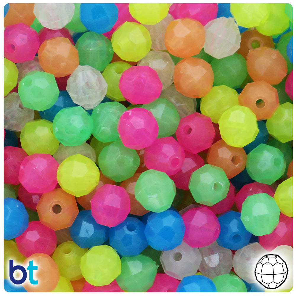 Glow Mix 10mm Faceted Round Plastic Beads (225pcs)
