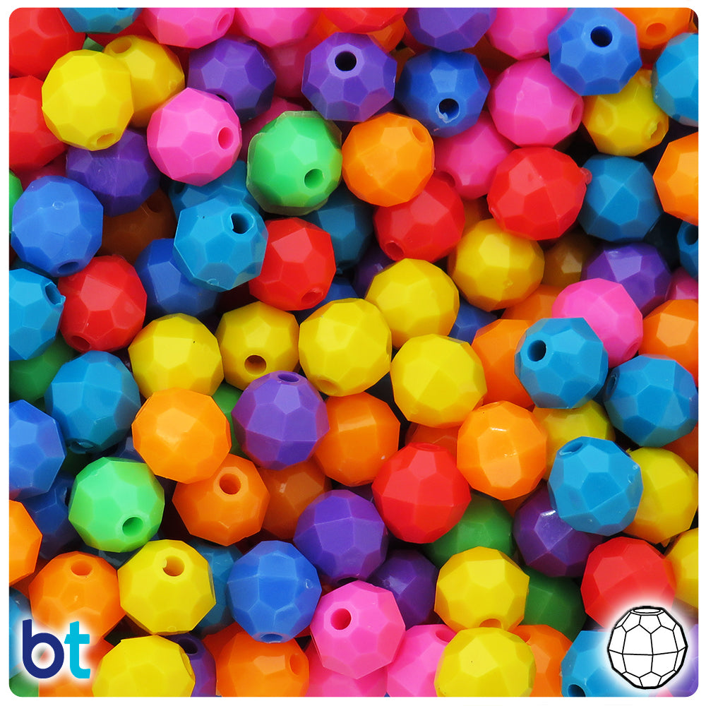 Circus Opaque Mix 10mm Faceted Round Plastic Beads (225pcs)