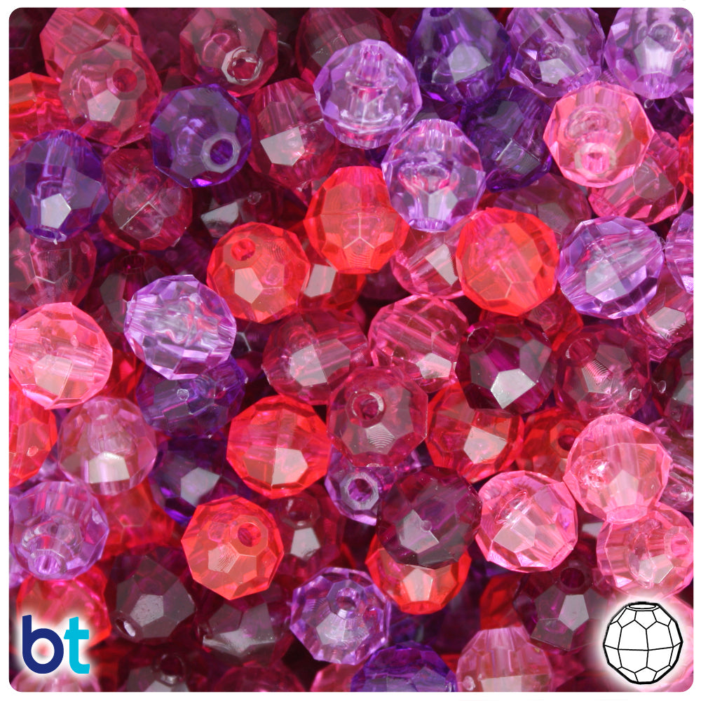 Pink & Purple Transparent Mix 10mm Faceted Round Plastic Beads (225pcs)