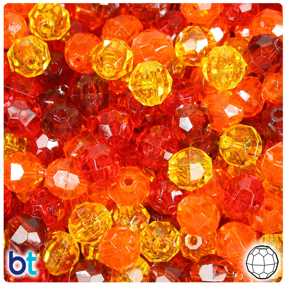 Orange & Gold Transparent Mix 10mm Faceted Round Plastic Beads (225pcs)