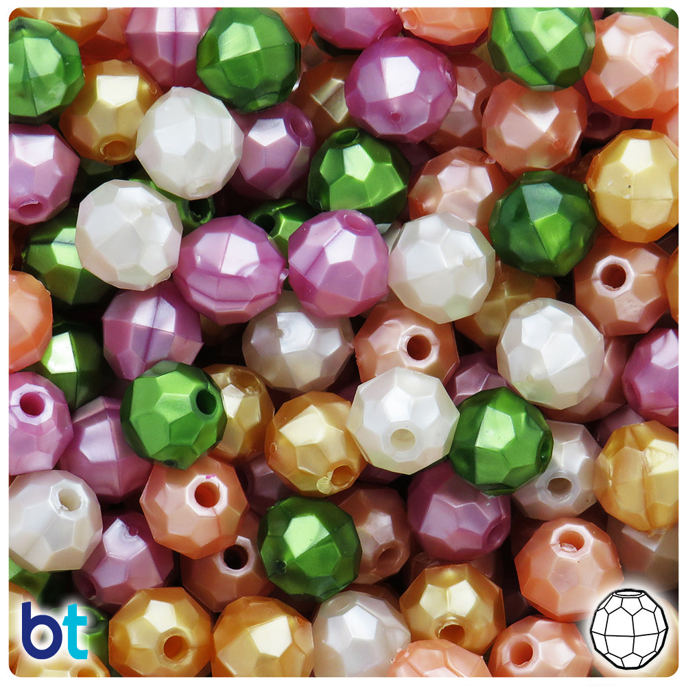 Warm Pearl Mix 10mm Faceted Round Plastic Beads (225pcs)