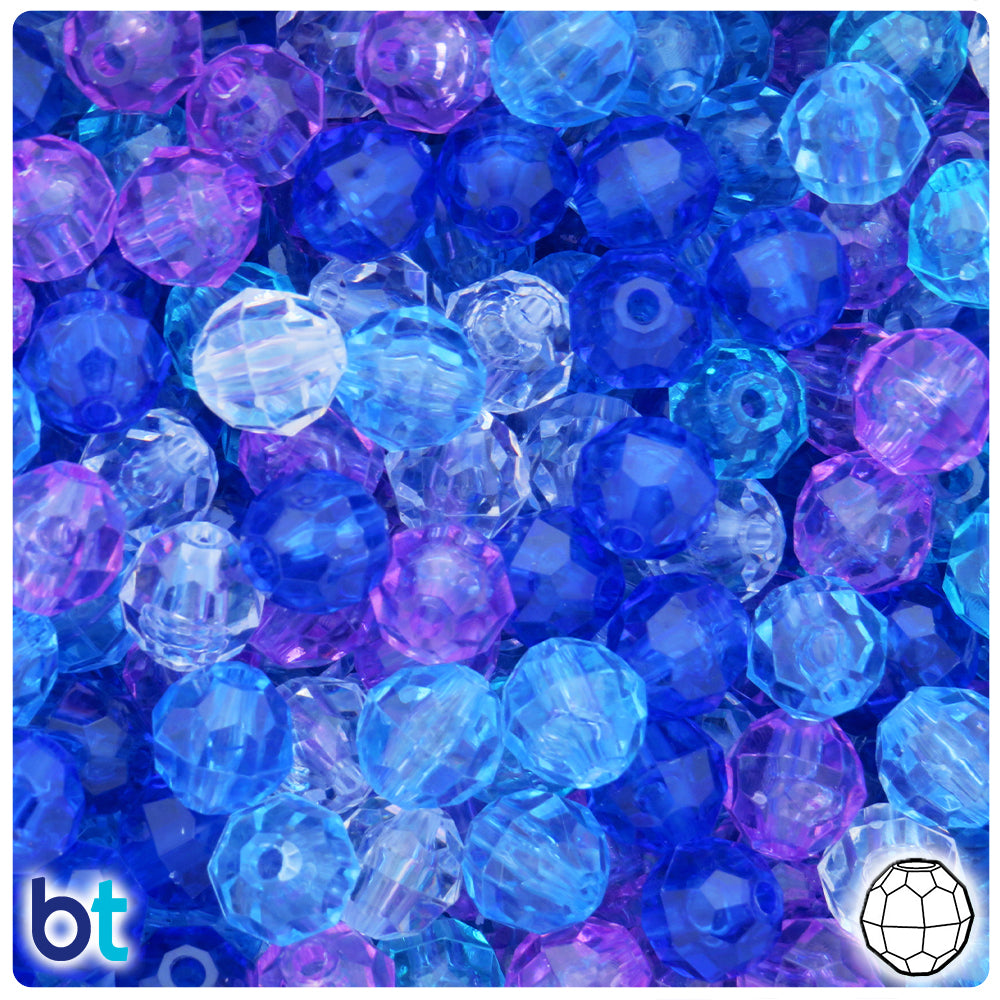 Blue & Purple Transparent Mix 10mm Faceted Round Plastic Beads (225pcs)