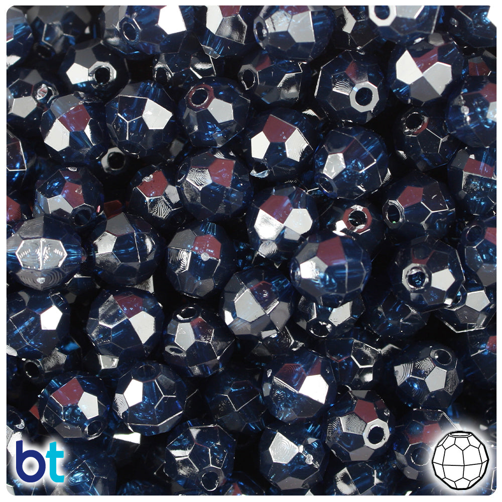 Montana Blue Transparent 10mm Faceted Round Plastic Beads (225pcs)
