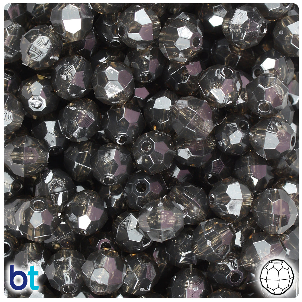 Smoke Transparent 10mm Faceted Round Plastic Beads (225pcs)