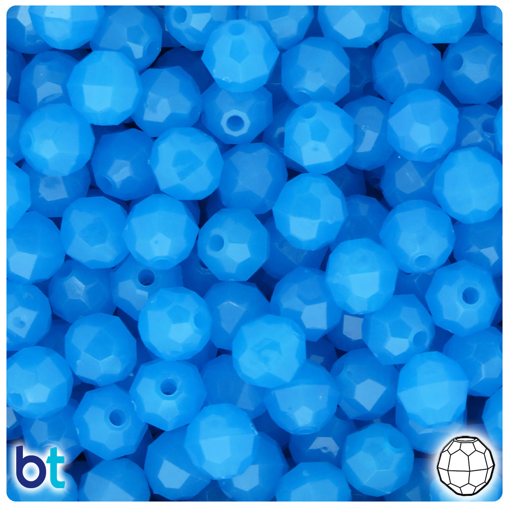 Blue Glow 10mm Faceted Round Plastic Beads (225pcs)