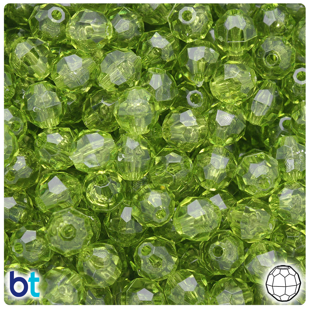 Light Avocado Transparent 10mm Faceted Round Plastic Beads (225pcs)