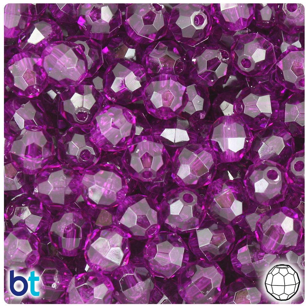 Lilac Transparent 10mm Faceted Round Plastic Beads (225pcs)