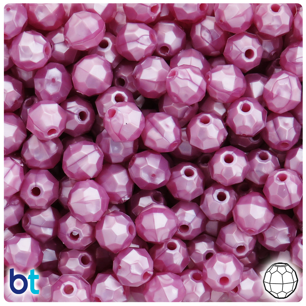 Mauve Pearl 10mm Faceted Round Plastic Beads (225pcs)
