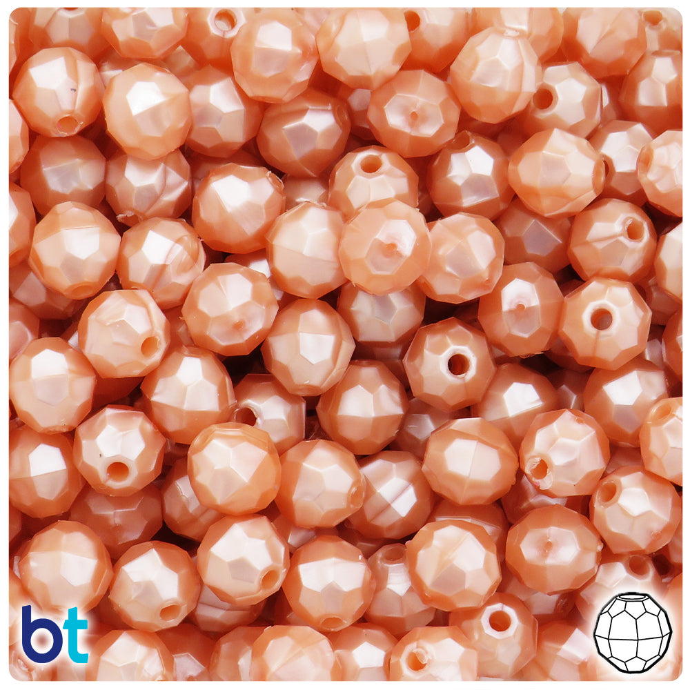 Peach Pearl 10mm Faceted Round Plastic Beads (225pcs)