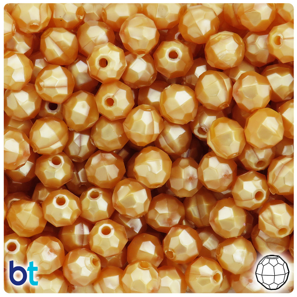 Gold Pearl 10mm Faceted Round Plastic Beads (225pcs)
