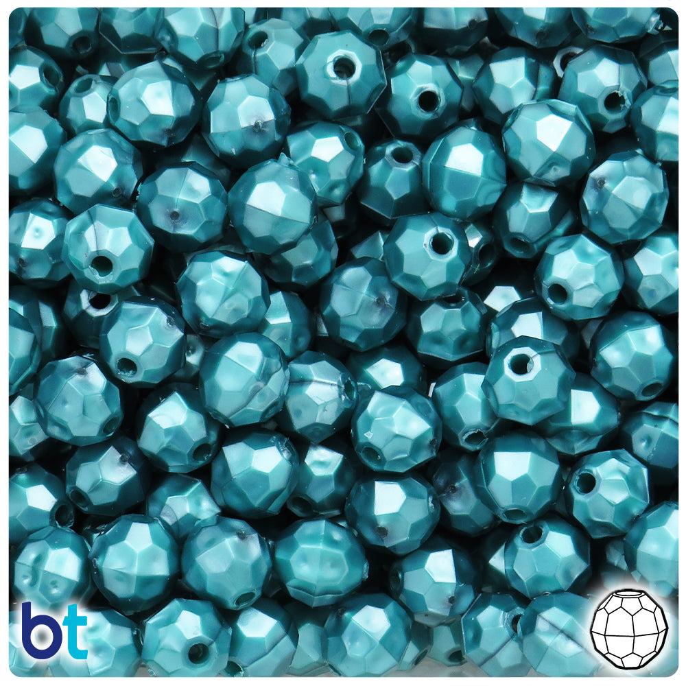Teal Pearl 10mm Faceted Round Plastic Beads (225pcs)