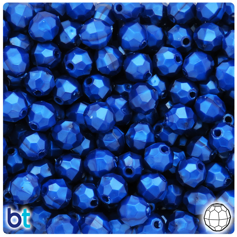 Cobalt Pearl 10mm Faceted Round Plastic Beads (225pcs)