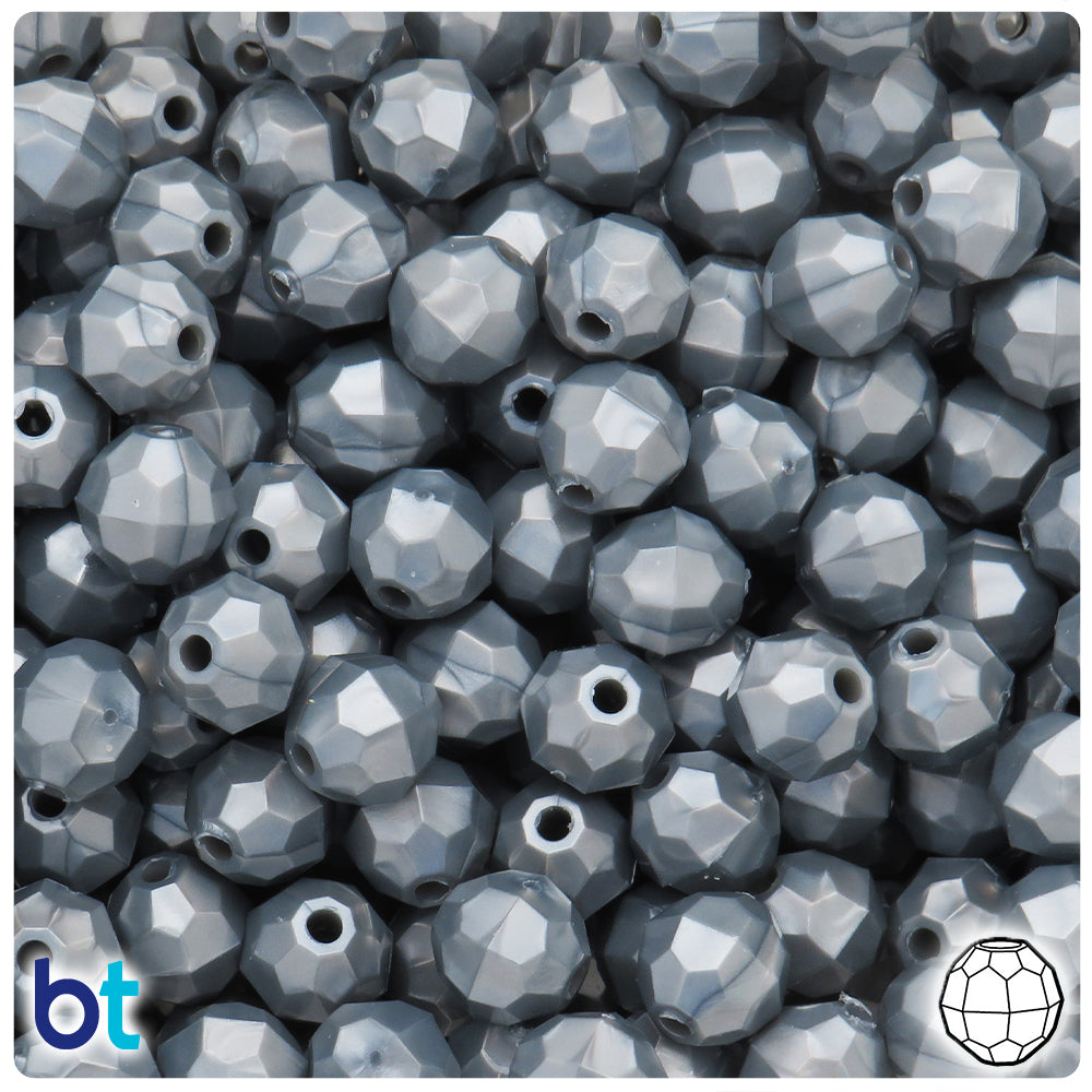 Grey Pearl 10mm Faceted Round Plastic Beads (225pcs)