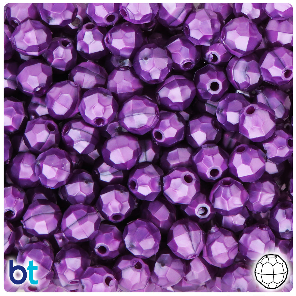Violet Pearl 10mm Faceted Round Plastic Beads (225pcs)