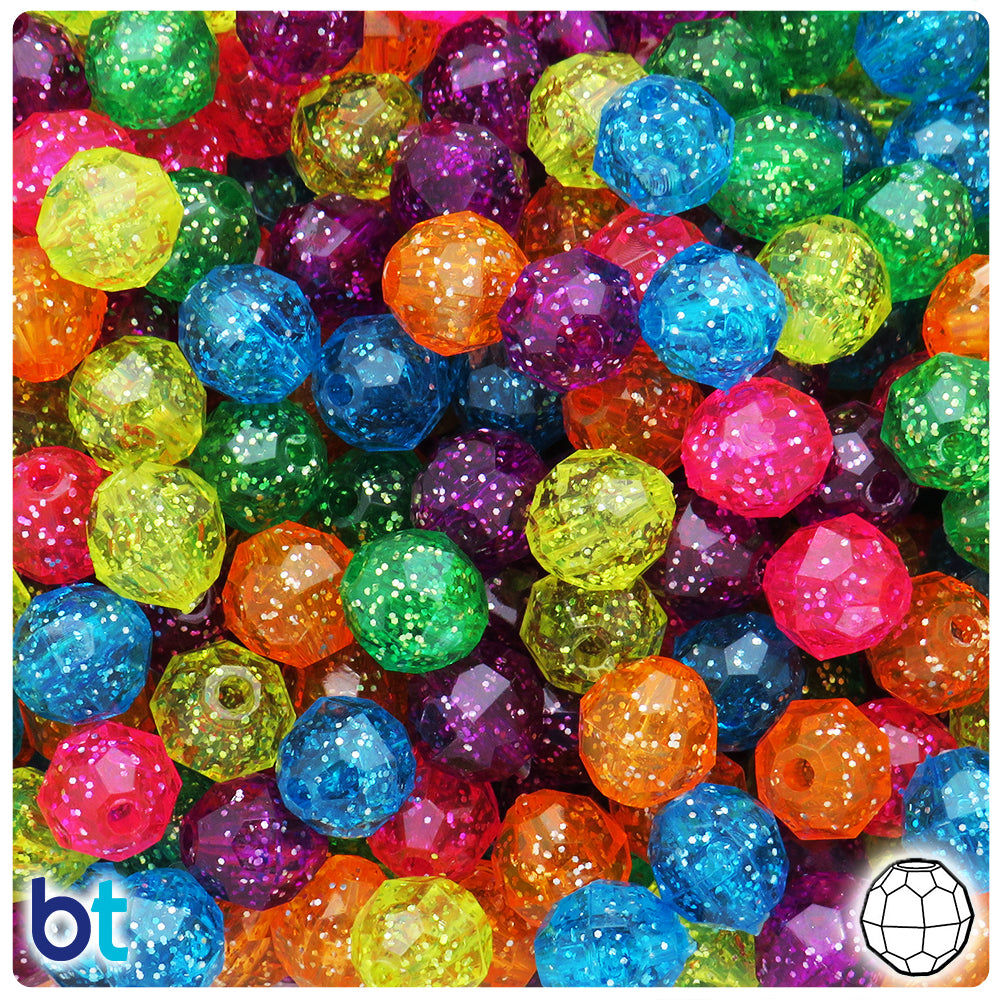 Jelly Sparkle Mix 10mm Faceted Round Plastic Beads (225pcs)
