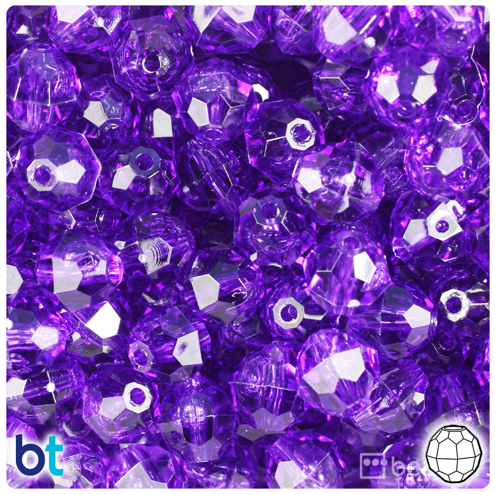 Amethyst Transparent 12mm Faceted Round Plastic Beads (180pcs)