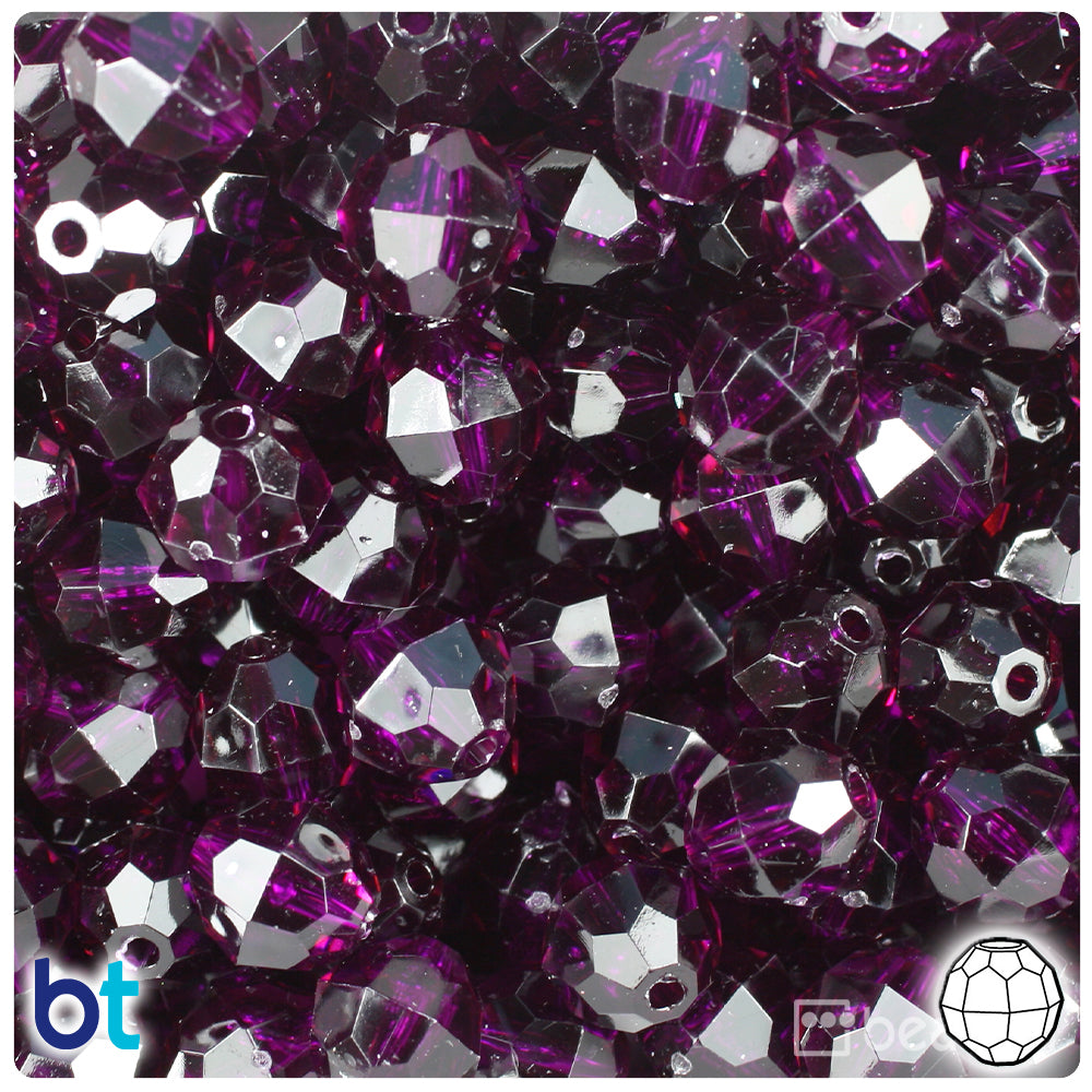 Dark Amethyst Transparent 12mm Faceted Round Plastic Beads (180pcs)