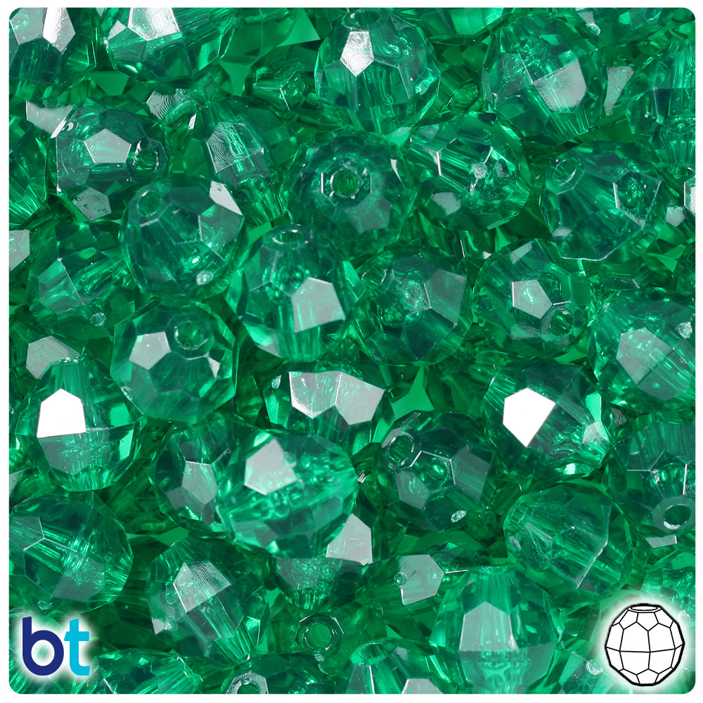 Emerald Transparent 12mm Faceted Round Plastic Beads (180pcs)