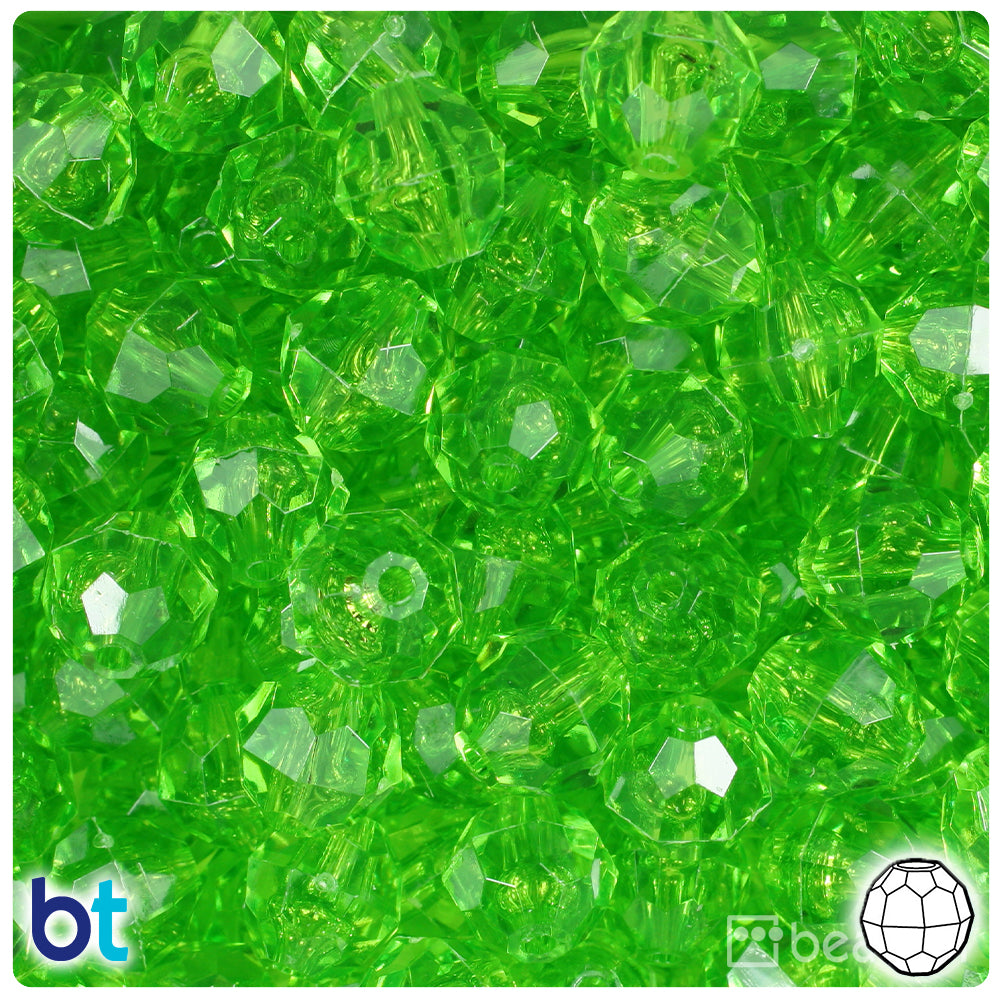 Lime Transparent 12mm Faceted Round Plastic Beads (180pcs)