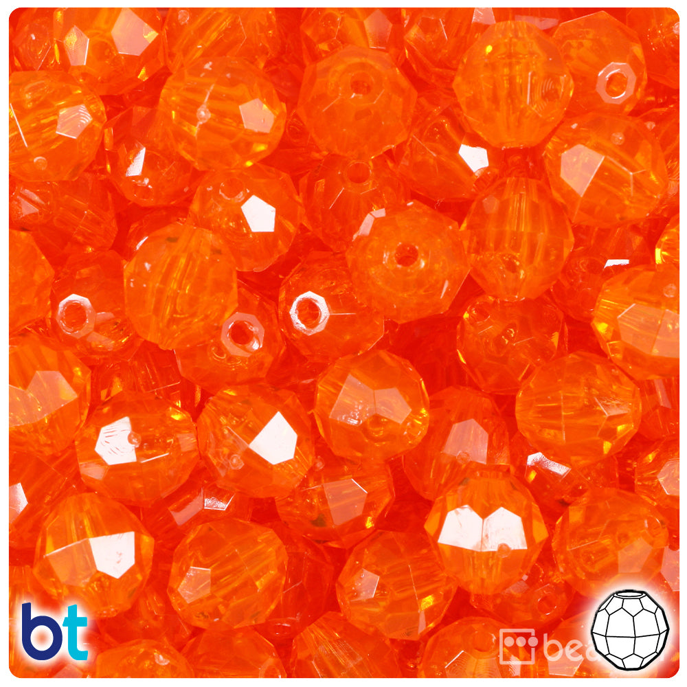 Orange Transparent 12mm Faceted Round Plastic Beads (180pcs)