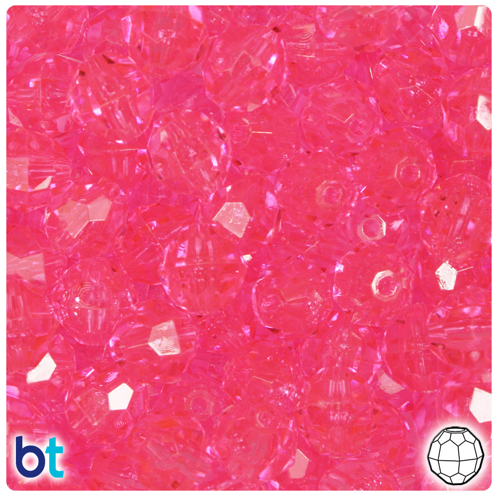 Pink Transparent 12mm Faceted Round Plastic Beads (180pcs)