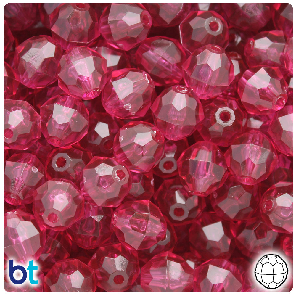 Fuchsia Transparent 12mm Faceted Round Plastic Beads (180pcs)