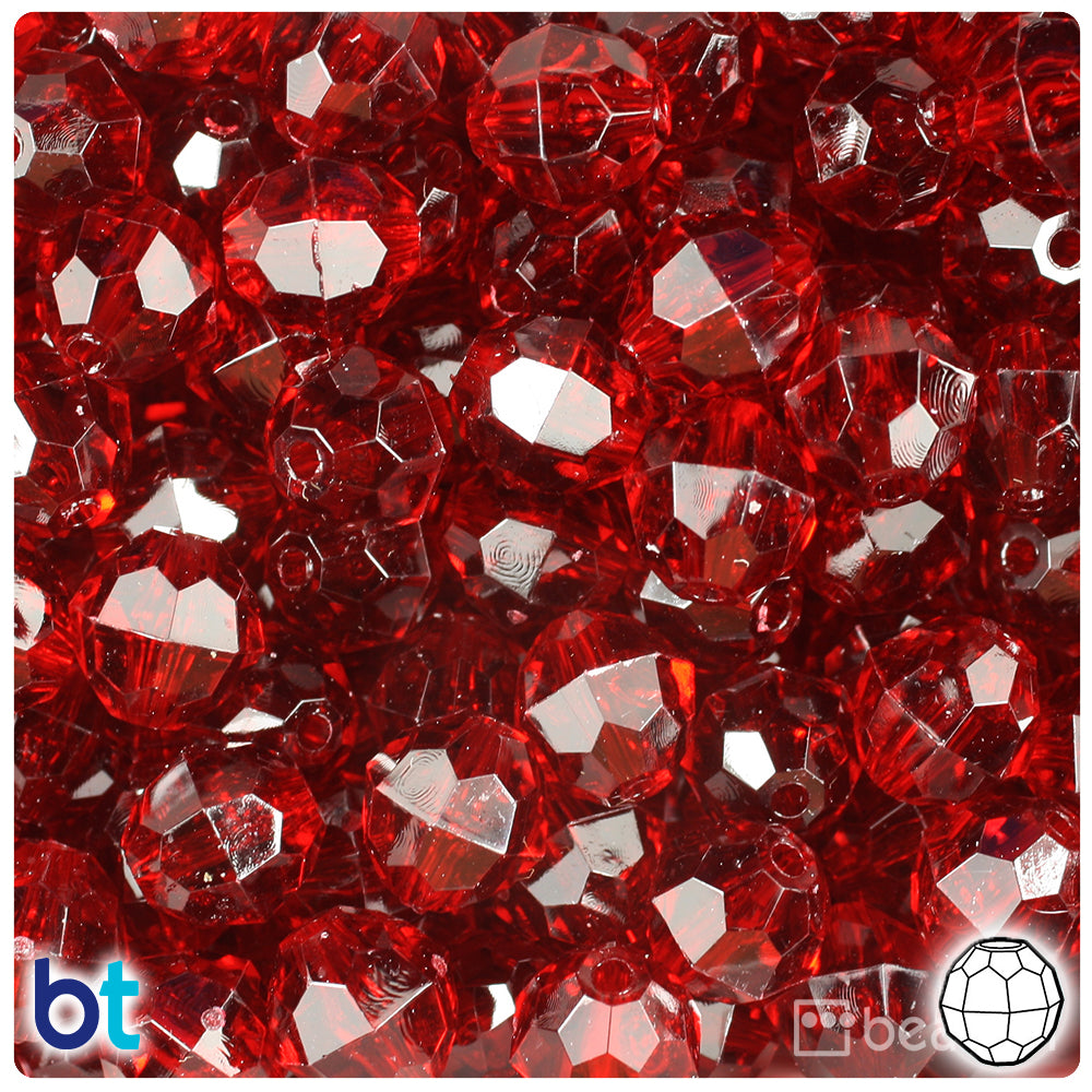 Dark Ruby Transparent 12mm Faceted Round Plastic Beads (180pcs)