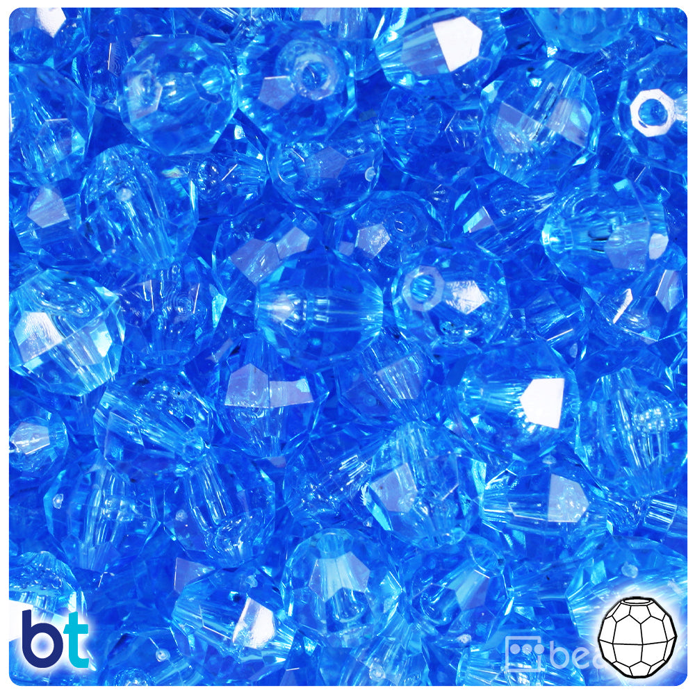 Light Sapphire Transparent 12mm Faceted Round Plastic Beads (180pcs)
