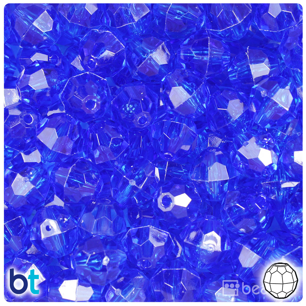 Dark Sapphire Transparent 12mm Faceted Round Plastic Beads (180pcs)