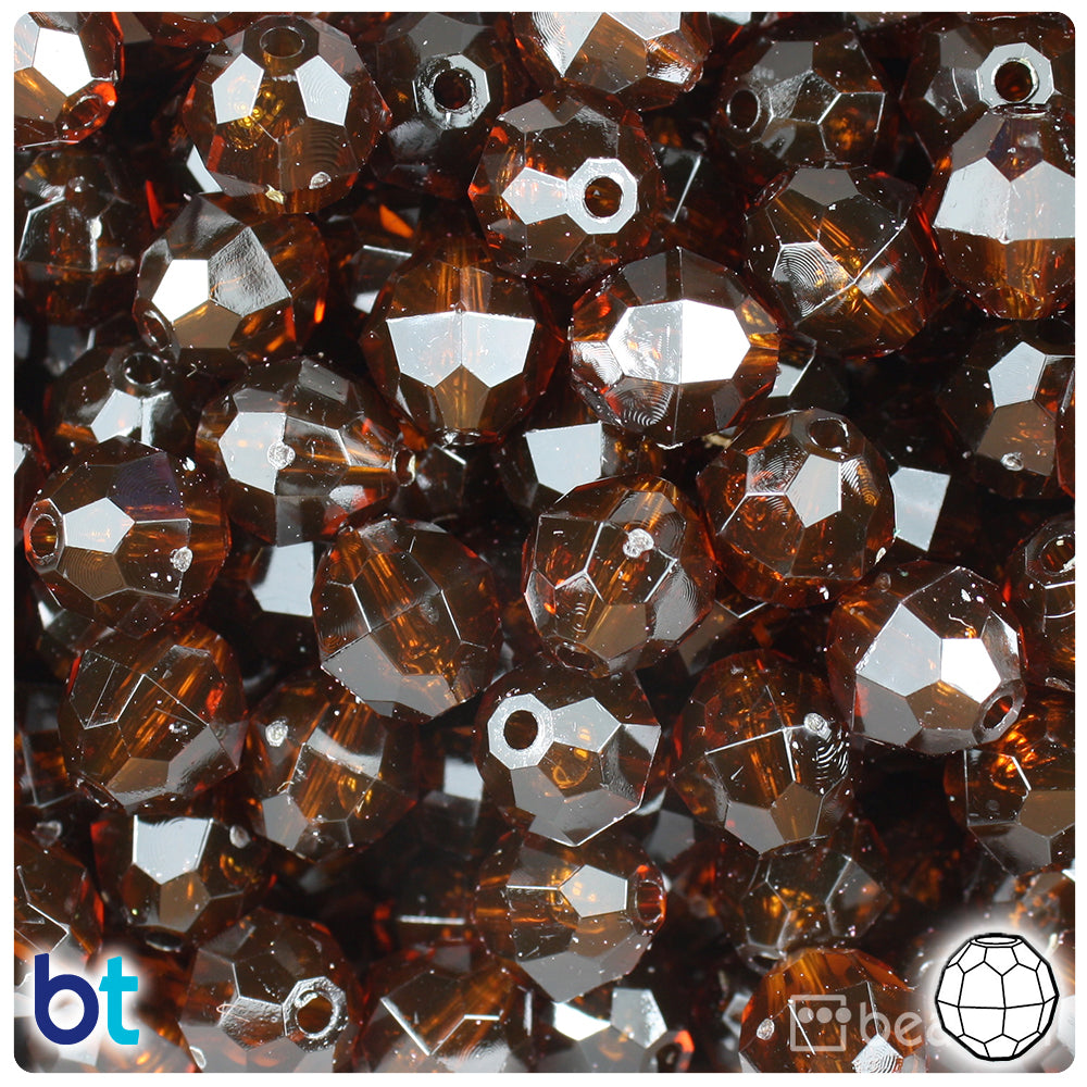 Root Beer Transparent 12mm Faceted Round Plastic Beads (180pcs)